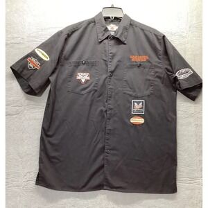 Harley Davidson Short Sleeve Shirt Mens L Patch Embroider Button Biker Rare VTG